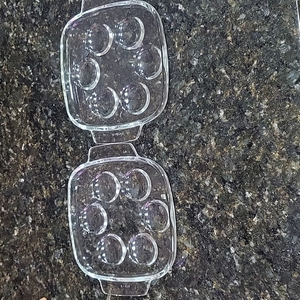 Set Of 2 Vintage French Pyrex Escargot Glass Plates Dishes Sedlex France
